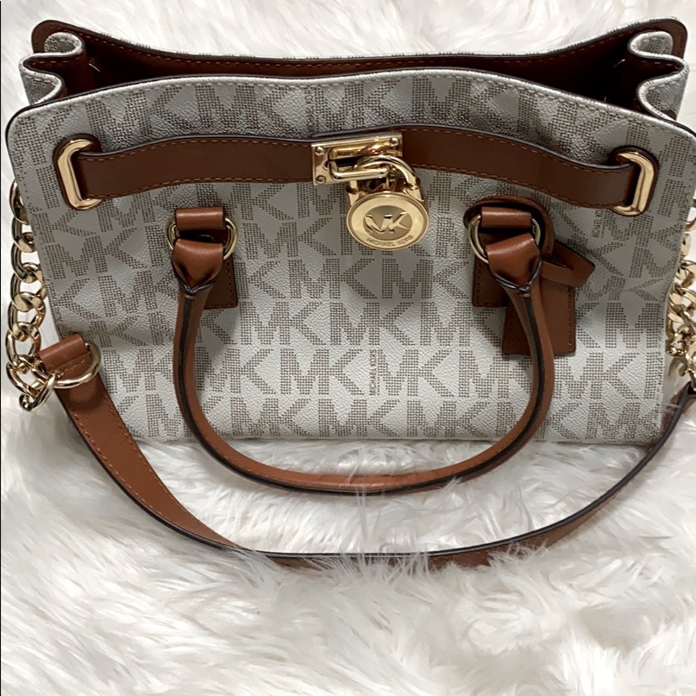 Michael Kors Hamilton Logo PVC Satchel in Vanilla